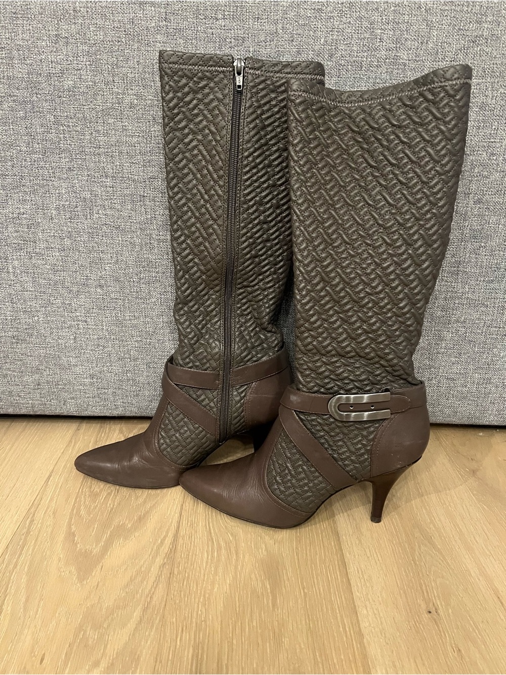 Hilary Radley Brown Quilted Pointed-Toe Boots